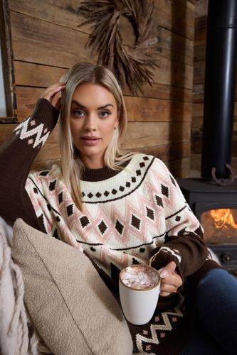 Curve Pull En Maille Fairisle Marron Chocolatsize 50-52 - Yours - Modalova