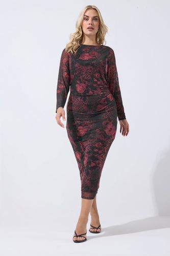 Robe Longue En Maille Fleurie Rouge Bordeaux Curve Size 46 - Limited Collection - Modalova