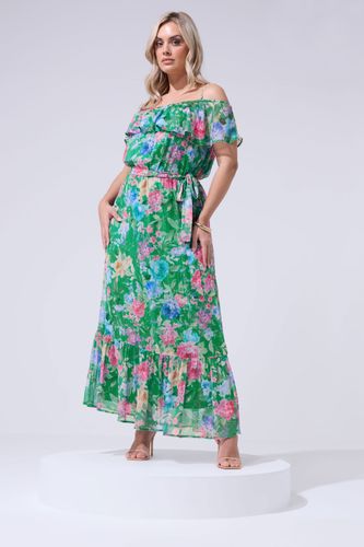 Robe Métallisée Verte À Fleurs Size 52 - Yours London - Modalova