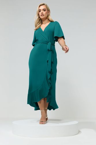 Robe Longue Cachecœur Verte À Manches Courtes Et Volants Size 46 - Yours London - Modalova