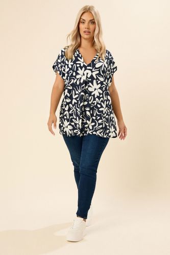 Haut Texturé Fleuri Bleu Marine Size 50-52 - Yours - Modalova