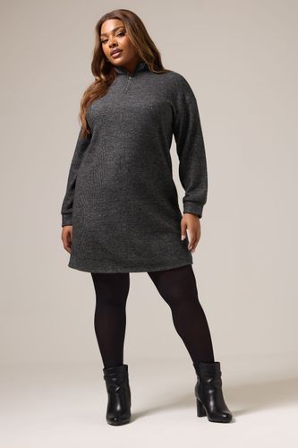 Robe Pull Côtelée À Col Zippé Gris Anthracite Size 48 - Yours - Modalova