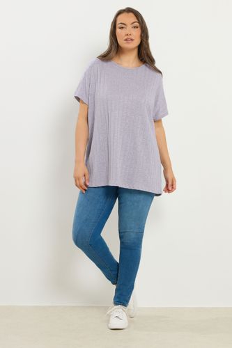 Top Évasé En Maille Côtelée Gris À Épaules Tombantes Size 44 - Yours - Modalova
