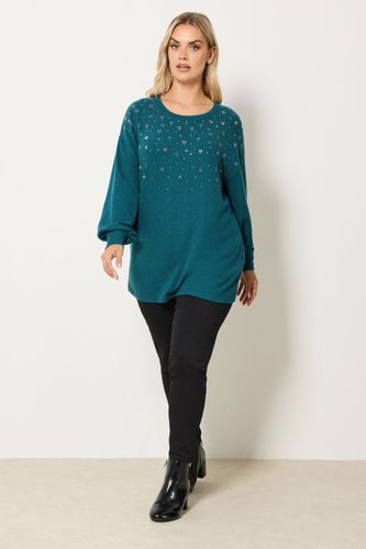 Pull Bleu Sarcelle Orné De Diamants Size 42 - Yours - Modalova
