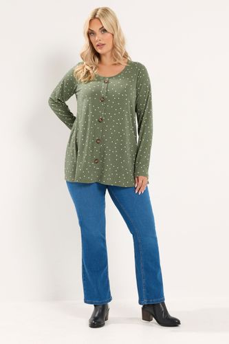 Top Côtelé À Boutons Vert À Pois Size 44 - Yours - Modalova