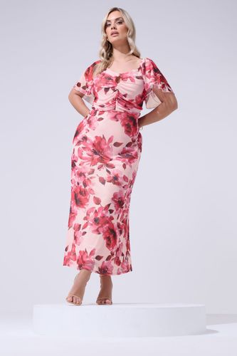 Robe Longue Rose À Fleurs Avec Détail Goutte D'eau Size 42 - Yours London - Modalova