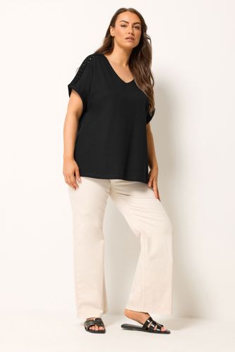 Tshirt Noir À Mancherons Et Motif Ajouré Size 42 - Yours - Modalova