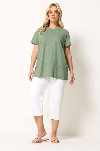 Tshirt Vert À Fleurs Brodées Size 42 - Yours - Modalova