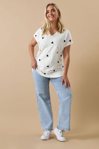 Tshirt Blanc En Jersey Coeurs Brodés Size 48 - Yours - Modalova