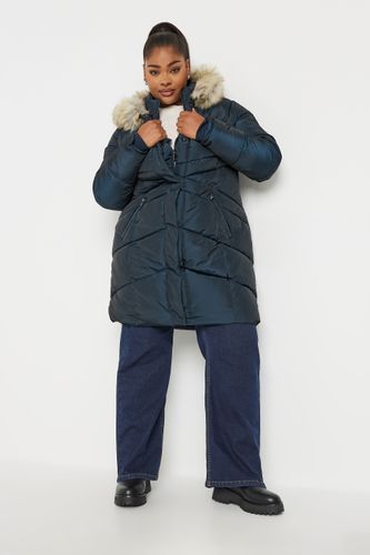 Doudoune Bleue Midaxi Molletonné Capuche Fausse Fourrure Size 44 - Yours - Modalova