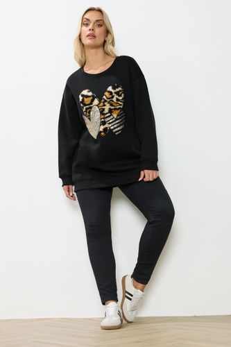 Sweatshirt En Fausse Fourrure Léopard Noir Avec Cœur Size 48 - Yours - Modalova