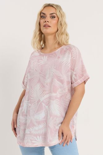 Top Coupe Carrée En Lin Rose À Imprimé Feuilles De Palmier Size 54-56 - Yours - Modalova
