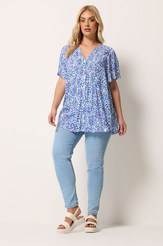 Blouse Bleue À Fleurs Avec Plis Nervurés Size 42 - Yours - Modalova