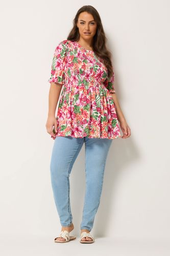 Top Smocké À Manches Bouffantes Rose À Fleurs Size 50-52 - Yours - Modalova