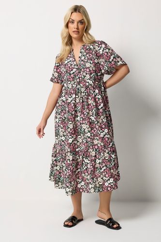 Robe Noire À Fleurs Avec Patte De Boutonnage Size 42 - Yours - Modalova