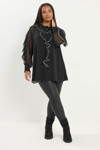 Blouse Grande Taille Noire À Volants Contrastants Size 42 - Yours - Modalova