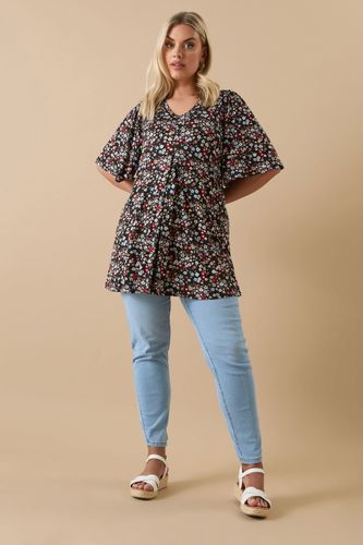 Top Noir Floral Coupe Plissée Volantée Size 44 - Yours - Modalova