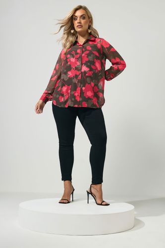 Chemise En Jacquard Marron Chocolat Et Rose Size 40 - Yours London - Modalova
