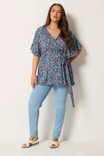 Top Cachecœur Texturé Bleu À Fleurs Size 54-56 - Yours - Modalova