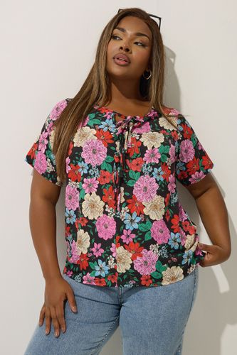 Chemisier Noir À Fleurs Avec Nœud Papillon Sur Le Devant Size 42 - Limited Collection - Modalova