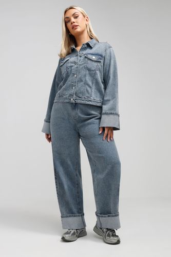Veste En Jean Bleue Délavée Ourlets Retroussés Size 48 - Limited Collection - Modalova