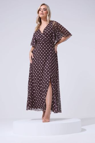 Robe Cachecœur Marron Chocolat Et Rose À Pois Size Regular > 40 - Yours London - Modalova