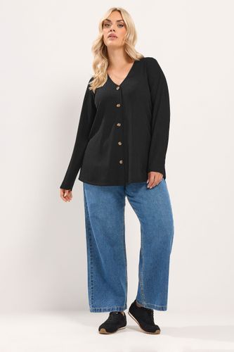 Top Noir En Crêpe Boutonné Sur Le Devant Size 54-56 - Yours - Modalova