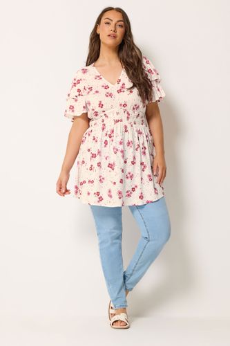 Top À Manches Papillon Blanc À Fleurs Size 50-52 - Yours - Modalova