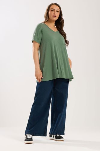Top Évasé En Maille Côtelée Vert Sauge Size 44 - Yours - Modalova