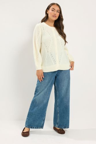 Cardigan Blanc Ivoire En Maille Pointelle Size 50-52 - Yours - Modalova
