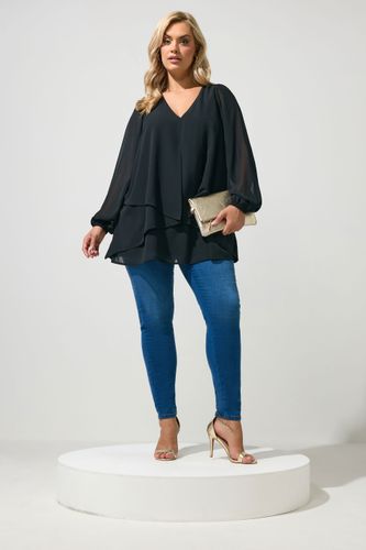 Blouse À Col En V Noire Effet Superposé Size 48 - Yours London - Modalova