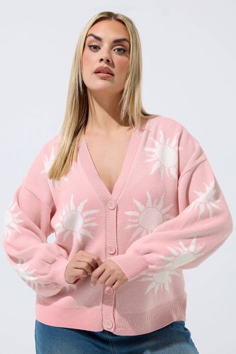 Cardigan En Maille Rose À Manches Ballon Et Motif Soleil Size 54-56 - Limited Collection - Modalova