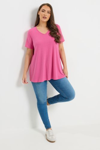 Tshirt Trapèze Côtelé Rose À Col En V Size 54-56 - Yours - Modalova
