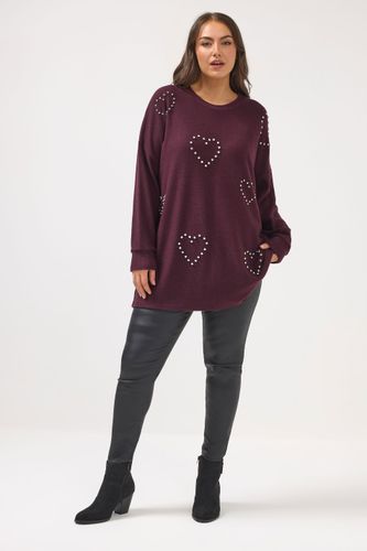 Pull Doux Violet Orné De Strass Size 50-52 - Yours - Modalova