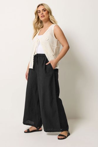 Pantalon Noir En Lin Orné De Crochet Size Short > 48 - Yours - Modalova