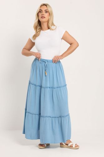Jupe Longue Étagée Bleue En Chambray Size 54-56 - Yours - Modalova