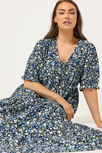 Robe Bleue À Petites Fleurs Nouée Sur Le Devant Size 48 - Yours - Modalova
