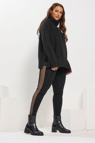 Legging Noir À Rayures Latérales En Maille Diamantée Size 44 - Yours - Modalova