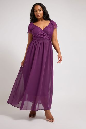 Robe Maxi Cachecoeur Pourpre Dentelle & Filet Size 44 - Yours London - Modalova