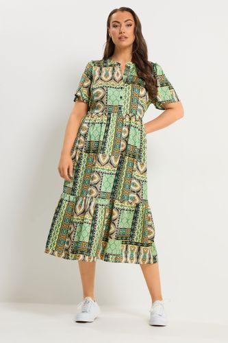 Robe À Demipatte De Boutonnage Effet Patchwork Vert Size 44 - Yours - Modalova