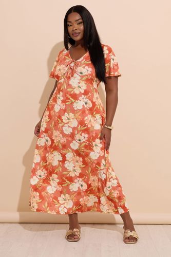 Robe Longue À Fleurs Marron Rouille Avec Nœud Sur Le Devant Size 46 - Yours - Modalova