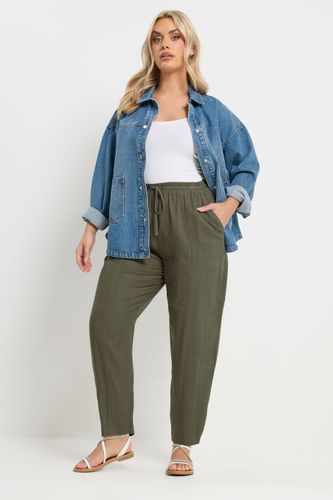Pantalon Coupe Barrel En Lin Vert Olive Size 42 - Yours - Modalova