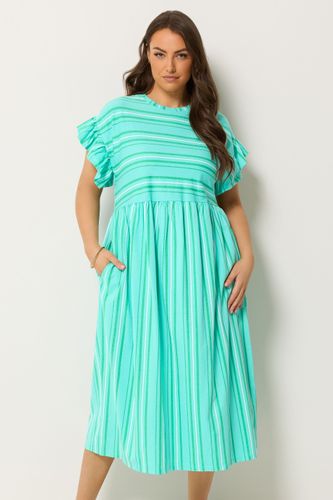 Robe À Manches Volantées Verte À Rayures Size 48 - Yours - Modalova