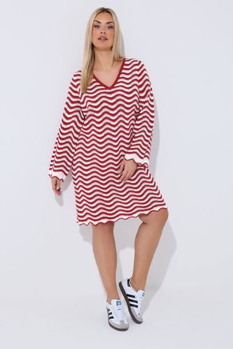Robe En Maille Crochetée Rouge À Rayures Size 46-48 - Limited Collection - Modalova