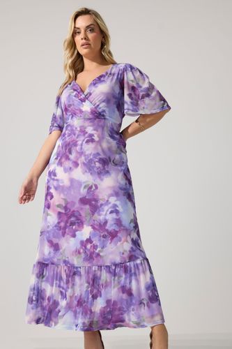 Robe Cachecœur À Ourlet Volanté Violet À Fleurs Size 42 - Yours London - Modalova