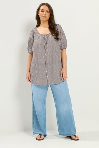 Blouse À Manches Bouffantes Marron À Rayures Size 62-64 - Yours - Modalova