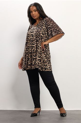 Haut Plissé Devant Motif Léopard Marron Size 50-52 - Yours - Modalova