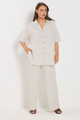 Chemisier En Lin Marron Naturel À Manches Courtes Grande Taille Size 48 - Yours - Modalova