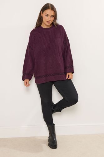 Pull Violet À Point De Couverture Contrasté Size 42-44 - Yours - Modalova