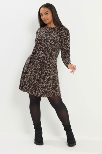 Robe Tunique Courte Côtelée Brun Léopard Size 46 - Yours - Modalova